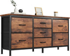 TV Stands for Living Room Furniture with 9 Fabric Drawers, Long Entertainment Center Up to 75 Inch TV, Media Console Table with Storage for Bedroom, Adjustable Feet, Grey.