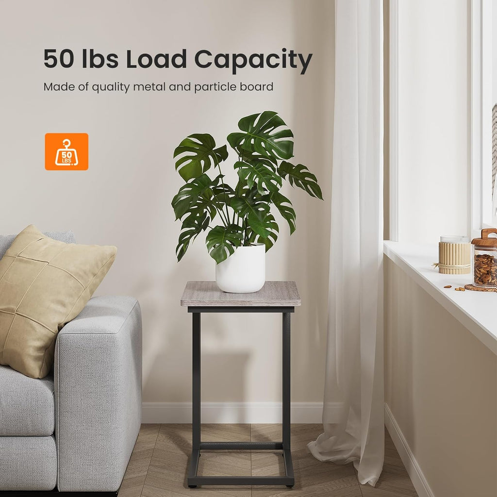 C Tables Counch That Slide Under Set of 2, Bed Side Table Tray Sofa Portable Rolling with Wheels Metal Frame, Wood Stand for Living Room Entryway Small Space Bedroom, Grey