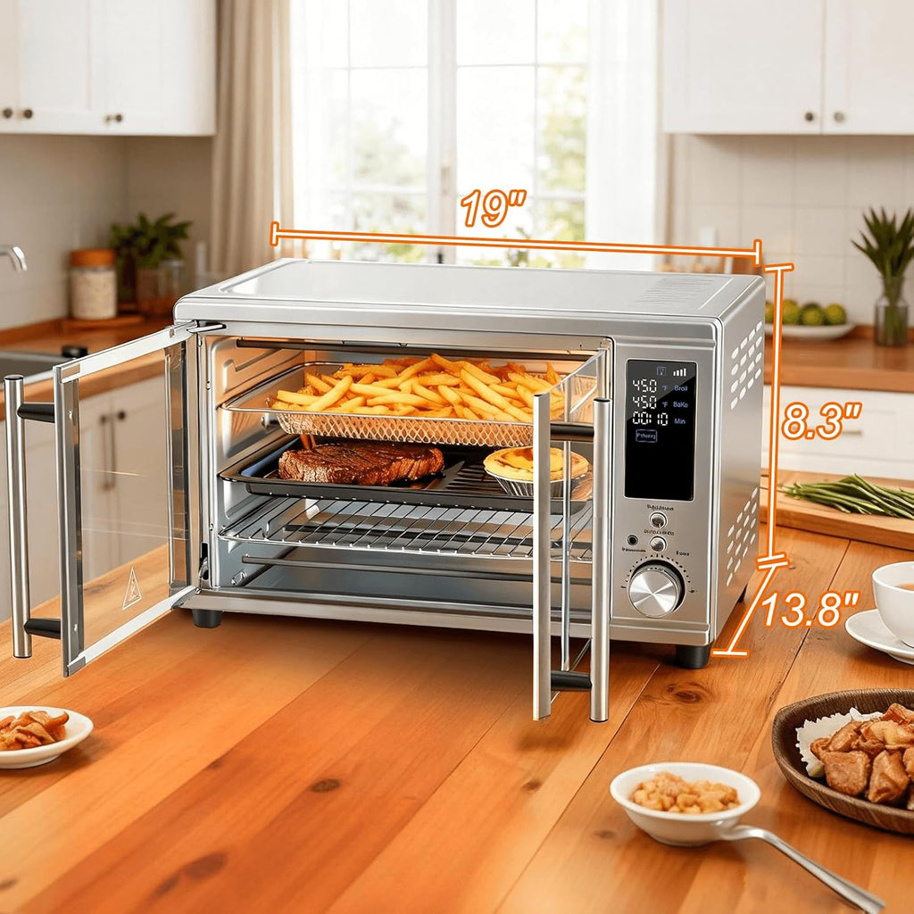 Air Fryer Toaster Oven Combo Dual Door, 29.6QT Oven Countertop 12 Functions in 1, 7 Accessories Included, Stainless, Up to 450??F