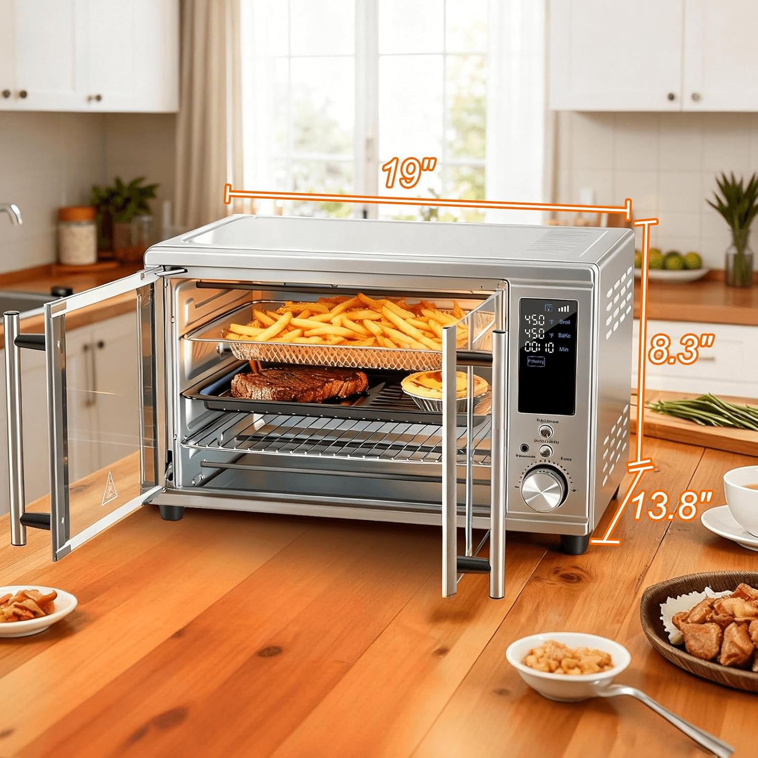 Air Fryer Toaster Oven Combo Dual Door, 29.6QT Oven Countertop 12 Functions in 1, 7 Accessories Included, Stainless, Up to 450??F