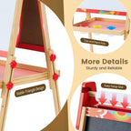 Kids Easel Set with Paper Roll, Adjustable Height Double-Sided Magnetic Chalkboard & Whiteboard Art Station for Ages 3+, Dry Erase Board, Gift for Girls and Boys, Red