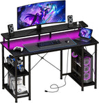 L Shaped Gaming Desk with Shelves Storage Drawers 52'', White Computer Desks with LED Lights Power Outlets, Office Wood Table with PC Stand Cable Management for Bedroom Dual Monitor Streaming