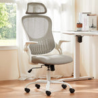 Home Office Managerial Executive Chair, High-Back Mesh with Adjustable Headrest, Flip-up Armrest Comfortable Lumbar Support, Comfy Arms for Bedroom,Study,Student