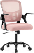 Home Office Desk Chair - Ergonomic Computer Mesh Chair with Lumbar Support & Rocking Mode, Height Adjustable with Flip-up Armrest, for Conference, Meeting Room, 360?? Swivel, Adults, Pink