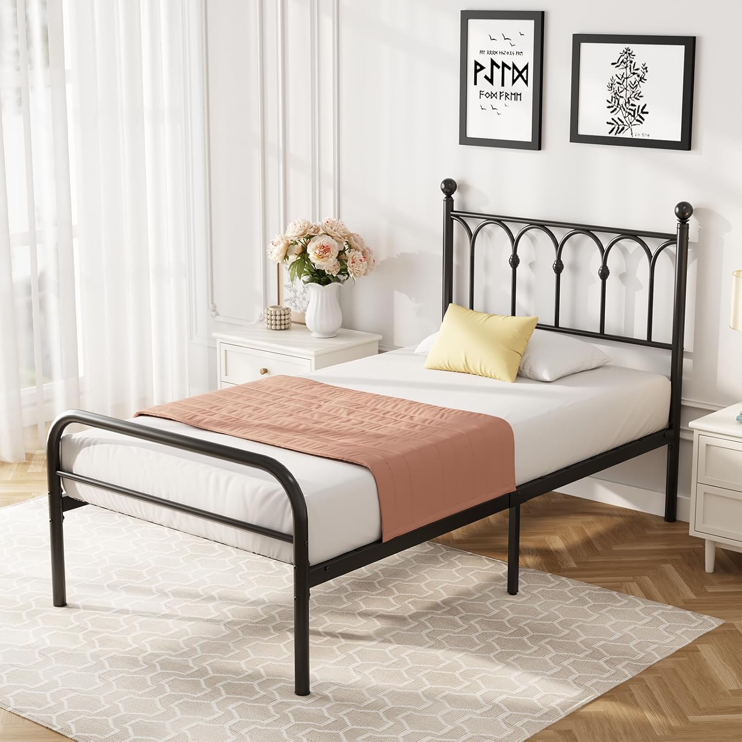 Twin Bed Frame Heavy Duty Metal Platform with 11.9 Under-Bed Storage, No Box Spring Needed, Easy Assembly, Black