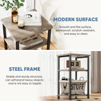 3 Tier End Table for Small Space, Side Sofa Tables Storage Shelf, Nightstand with Adjustable Feet for Living Room, Bedroom, Office, Set of 2, Oak Grey