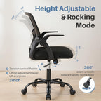 Home Office Desk Chair - Ergonomic Computer Mesh Chair with Lumbar Support & Rocking Mode, Height Adjustable, Flip-up Armrest, for Conference, Meeting Room, 360?? Swivel, Adults, Black