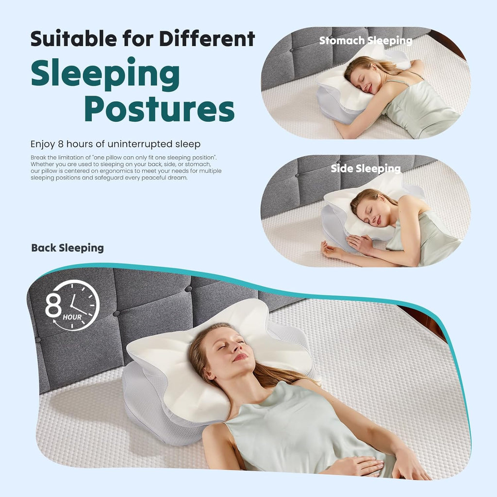 Cervical Pillow for Neck and Shoulder, Contour Memory Foam Pillow, Ergonomic Neck Support Pillow for Side Back Stomach Sleepers with Pillowcase
