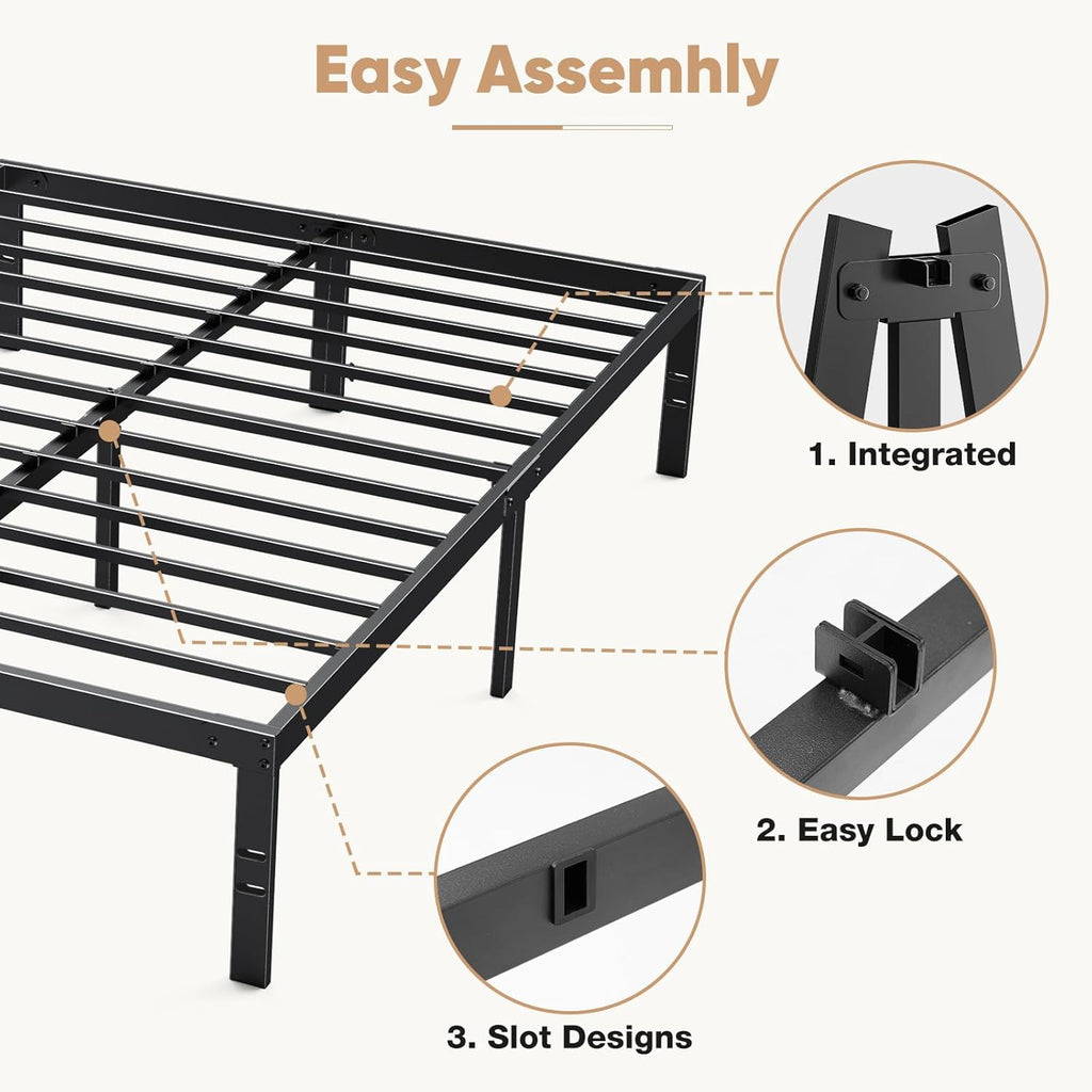 King Size Bed Frame - Metal Platform Bed Frames Mattress Foundation with Steel Slat Support, No Box Spring Needed, Storage Space Under Base, Easy Assembly, Black