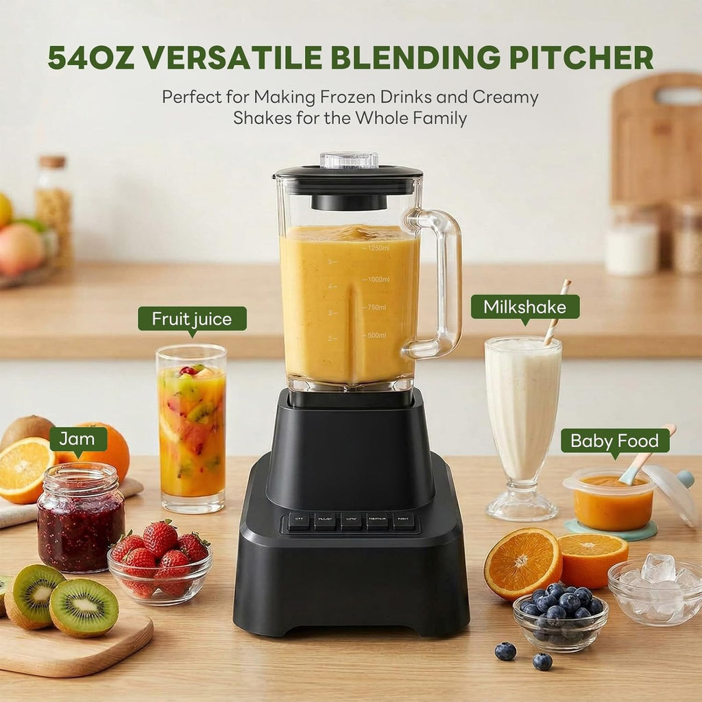 Professional Blender for Smoothies, Full-Size Kitchen Blender with 850 Peak Watts & 54oz Large Glass Pitcher, 4 Speeds with Pulse for Ice Crushing Frozen Fruits, Dishwasher Safe, Black