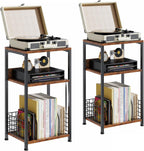3 Tier Side Table, 2 Pack Record Player Stand with Storage Up to 100 Albums,Turntable Stand for Vinyl, White Records Shelf for Living Room Bedroom