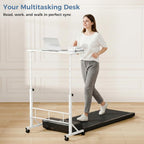 31.5 Adjustable Height Mobile Desk with Locking Wheels & Pin-Lock, Portable Workstation for Walking Pad & Active Home Office, White