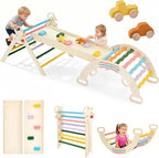 Pikler Triangle Set, Toddler Climbing Toys and Play Structure Indoor, 9-in-1 Wooden Montessori Climbing Set with Arch, Ramp and Ladder, Foldable Baby Jungle Gym