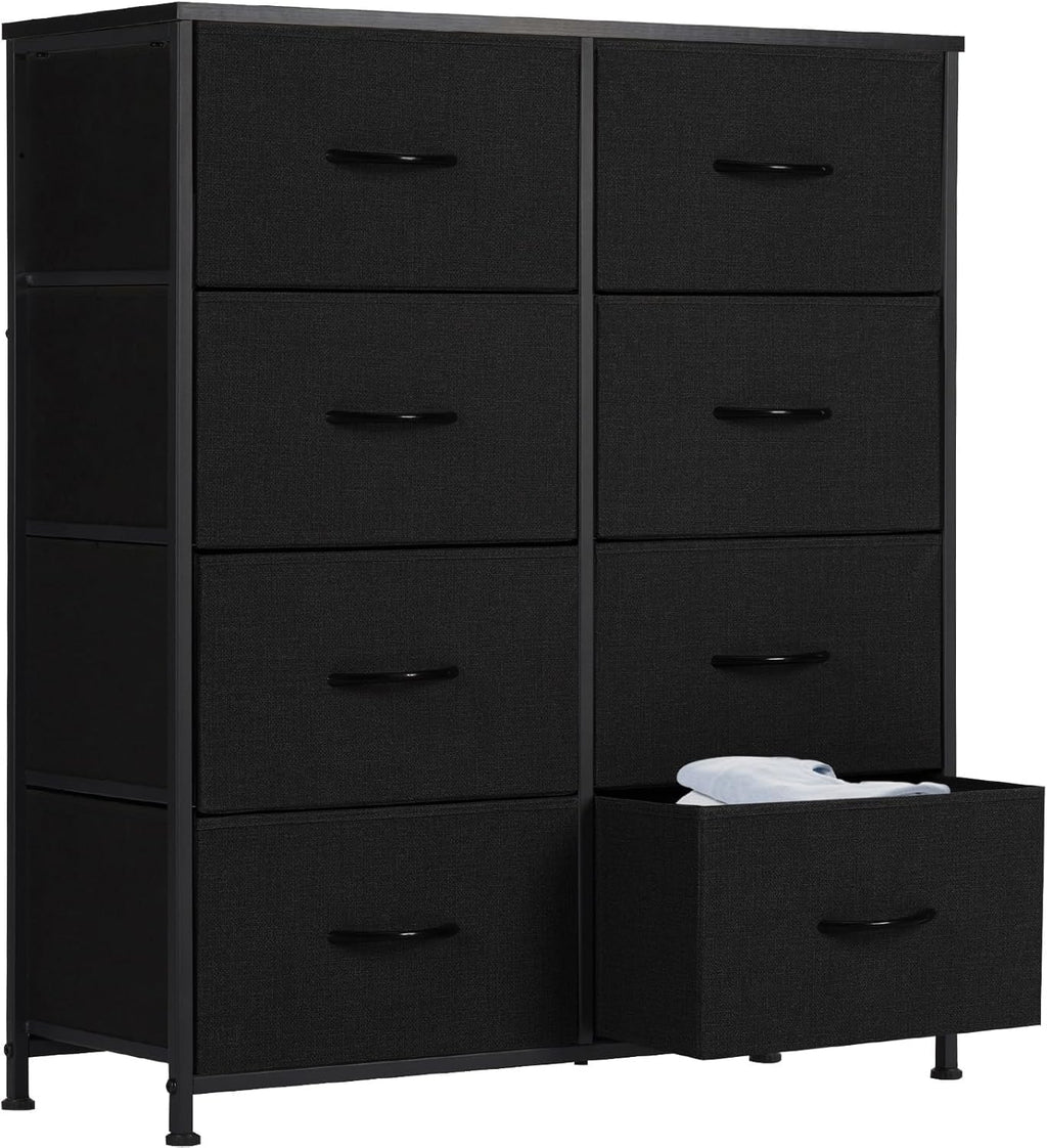 Dresser for Bedroom with 9 Storage Drawers, Large Fabric Storage Tower Organizer, Chest of Drawers with Metal Frame Wooden Top for Closet, Living Room, Entryway, Brown