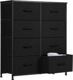 Dresser for Bedroom with 9 Storage Drawers, Large Fabric Storage Tower Organizer, Chest of Drawers with Metal Frame Wooden Top for Closet, Living Room, Entryway, Brown