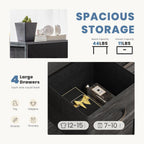 Nightstand with 4 Drawers Bedside Table with Removable Fabric Bins Sturdy Steel Frame Wood Top Organizer Furniture for Bedroom Closet Living Room,Black Wood Grain