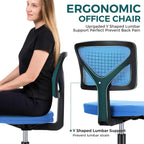 Armless Desk Chairs Set of 2, Ergonomic Adjustable Home Office Swivel Rolling Task Chair No Arms, Comfy Mesh Mid Back Computer Work Vanity Desk Chiars with Wheels for Small Spaces, Blue