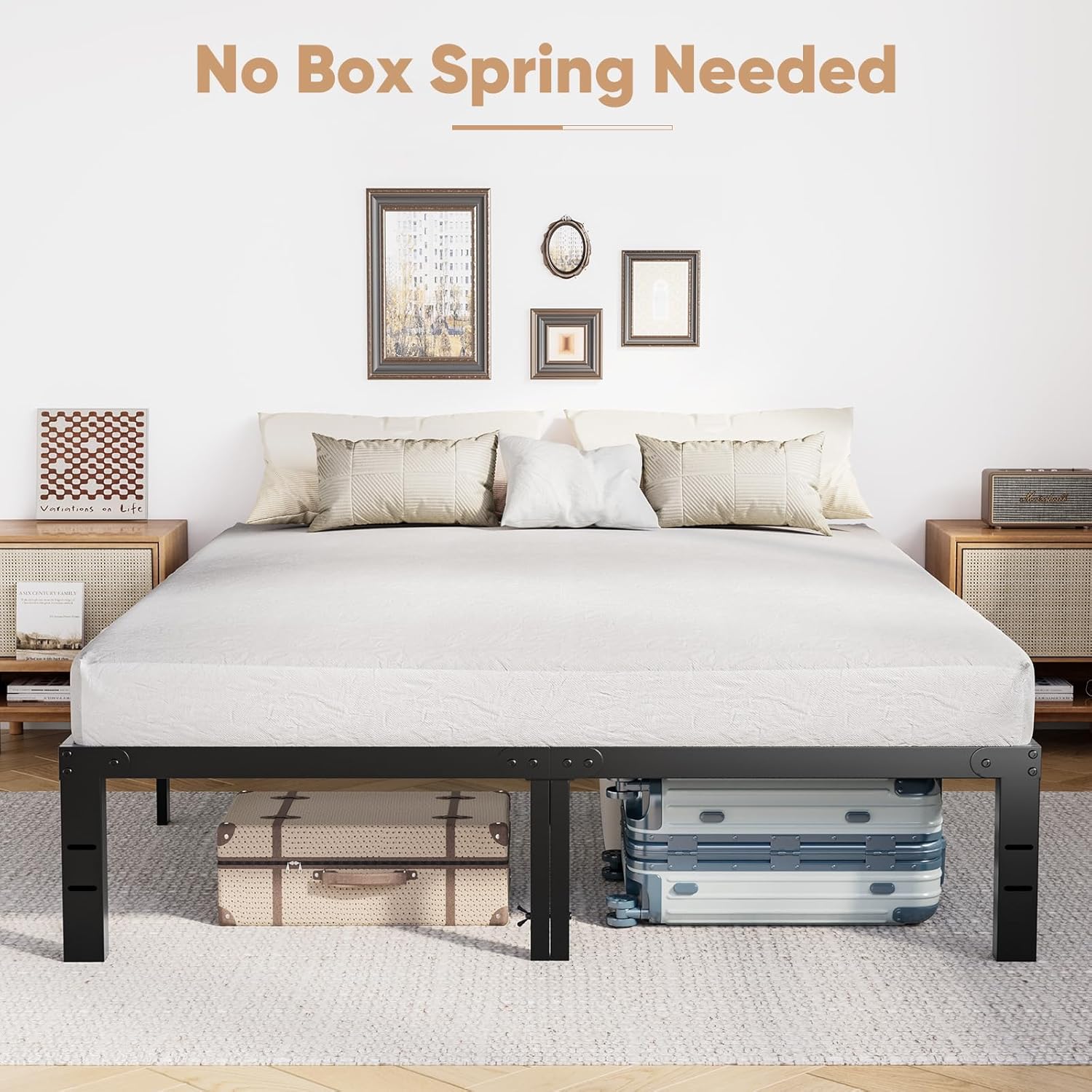King Size Bed Frame - Metal Platform Bed Frames Mattress Foundation with Steel Slat Support, No Box Spring Needed, Storage Space Under Base, Easy Assembly, Black