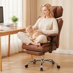 Big and Tall Home Office Desk Chair, Gaming Computer Chair, Executive Ergonomic Chair with Footrest, High Back Reclining, Adjustable Armrests and Comfy Lumbar Support, PU Leather, Brown