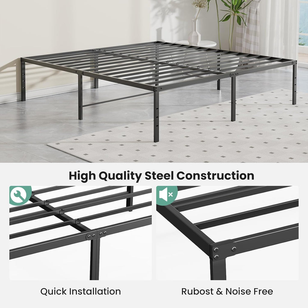 Full Size 16 Inch Platform Bed Frame, Heavy Duty Metal Foundation Frame, Noise-Free Sturdy Steel Slats, Underbed Storage, No Box Spring Needed, Quick Setup