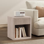 22.7 Modern Night Stand with Drawer and Open Shelf, Mid Century Bedside Table for Bedroom, Wood End Table with Fluted Front, Sturdy Compact Sofa Side Table, White Oak