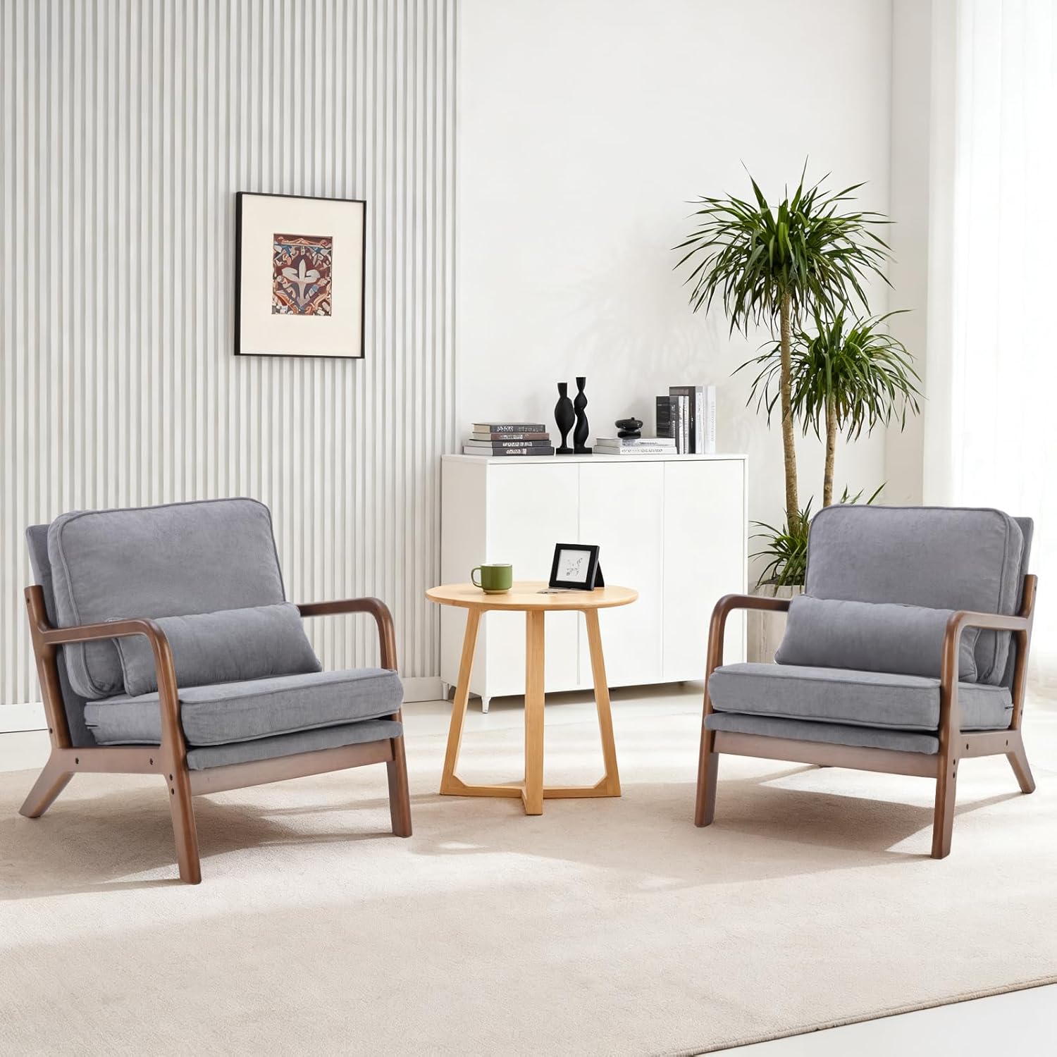 Mid Century Accent Chair, Modern Living Room Chairs with Arms and Waist Cushion, Reading Chairs for Adults, Lounge Chair for Bedroom, Solid Wooden Frame, Classic Green