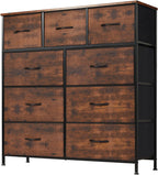8 Drawer Dresser for Bedroom, Fabric Storage Organizer with Sturdy Metal Frame, Wooden Top Chest of Drawers for Closet Entryway Guest Room,Matte Black