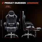 Computer Video Game Desk Chair - Ergonomic Comfy Lumbar Support with Footrest, PU Leather Recliner with Headrest, Fixed Up Armrest, Height Adjustable and 360?? Swivel, for Adults, Grey