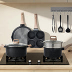 25 Pcs Pots and Pans Set, Nonstick Kitchen Cookware Set, Induction Cooking Sets with Stay-Cool Handles, Deep Black