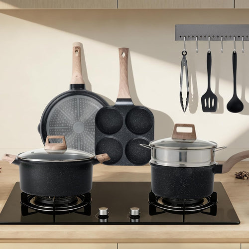 25 Pcs Pots and Pans Set, Nonstick Kitchen Cookware Set, Induction Cooking Sets with Stay-Cool Handles, Deep Black