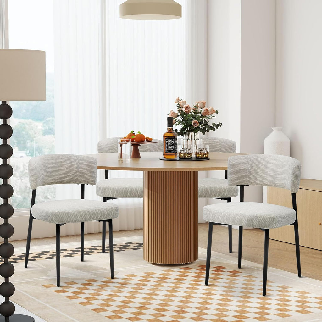 Dining Chairs Set of 6, Mid Century Modern Chair Round Upholstered Curved Backrest, Kitchen Vanity Living Room Chairs with Black Metal Legs, Orange