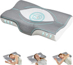 Cervical Pillow for Neck and Shoulder, Contour Memory Foam Pillow, Ergonomic Neck Support Pillow for Side Back Stomach Sleepers with Pillowcase