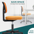 Armless Desk Chairs Set of 2, Ergonomic Adjustable Home Office Swivel Rolling Task Chair No Arms, Comfy Mesh Mid Back Computer Work Vanity Desk Chiars with Wheels for Small Spaces, New Orange
