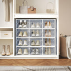 Shoe Storage Boxes, 15-Pack Stackable Clear Shoe Containers with Lids, Display Sneaker Case Organizer for Closet, Under Bed, Entryway,White (Fit Size 9)