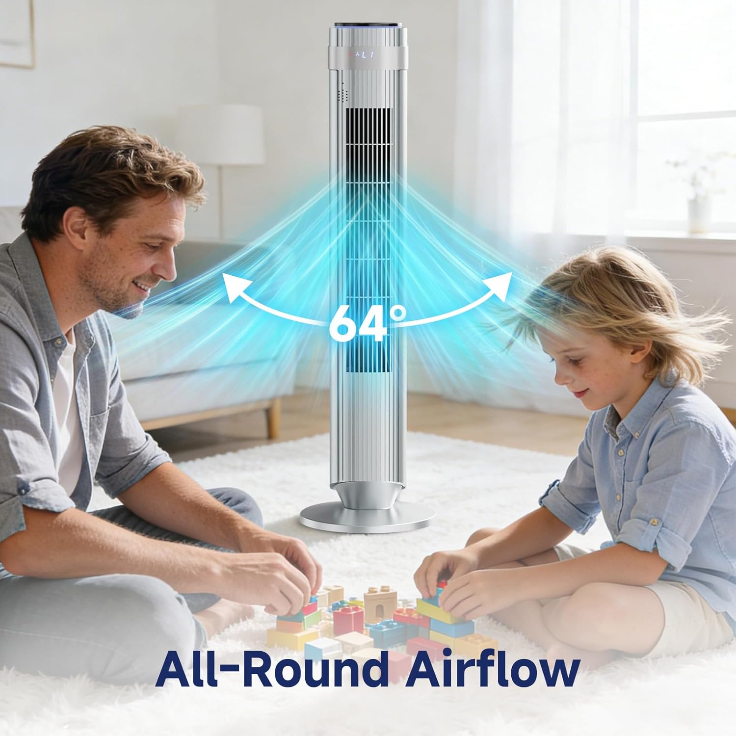 Tower Fan for Bedroom, 28dB Quiet Floor Standing Fan with Remote, 12H Timer, 5 Speeds, 4 Modes, LED Display, Portable Bladeless Oscillating Cooling Fan for Indoor, Home, Office - Silver