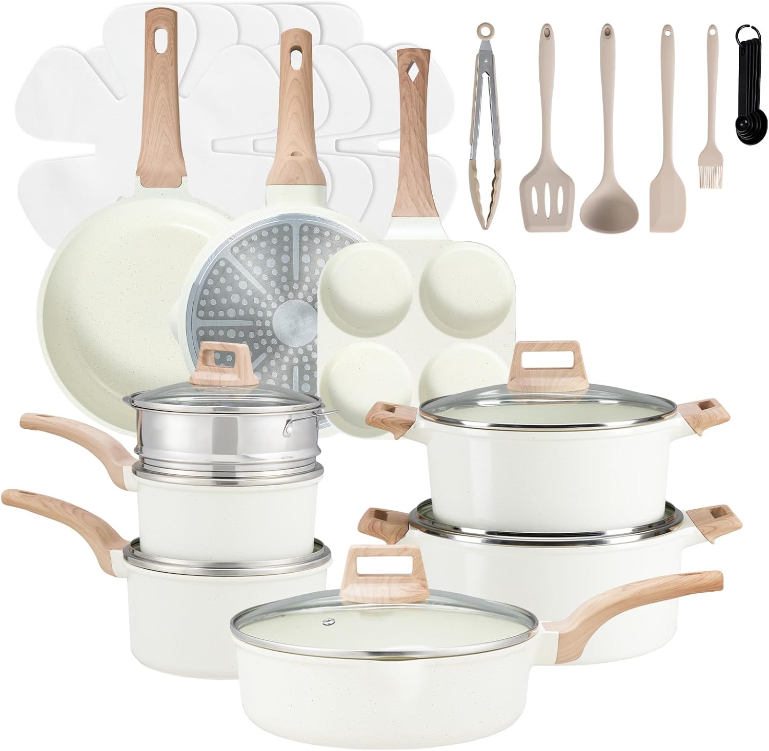 12 Pcs Pots and Pans Set, Nonstick Kitchen Cookware Set, Induction Cooking Sets Detachable Handle, Black