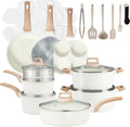 25 Pcs Pots and Pans Set, Nonstick Kitchen Cookware Set, Induction Cooking Sets with Stay-Cool Handles, Milky White