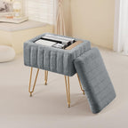 Vanity Stool Chair with Storage, Small Ottoman Faux Fur Soft Padded Footstools Seat with 4 Metal Legs Anti-Slip Adjustable Feet Modern Footrest for Home Entryway Bedroom Makeup Camel