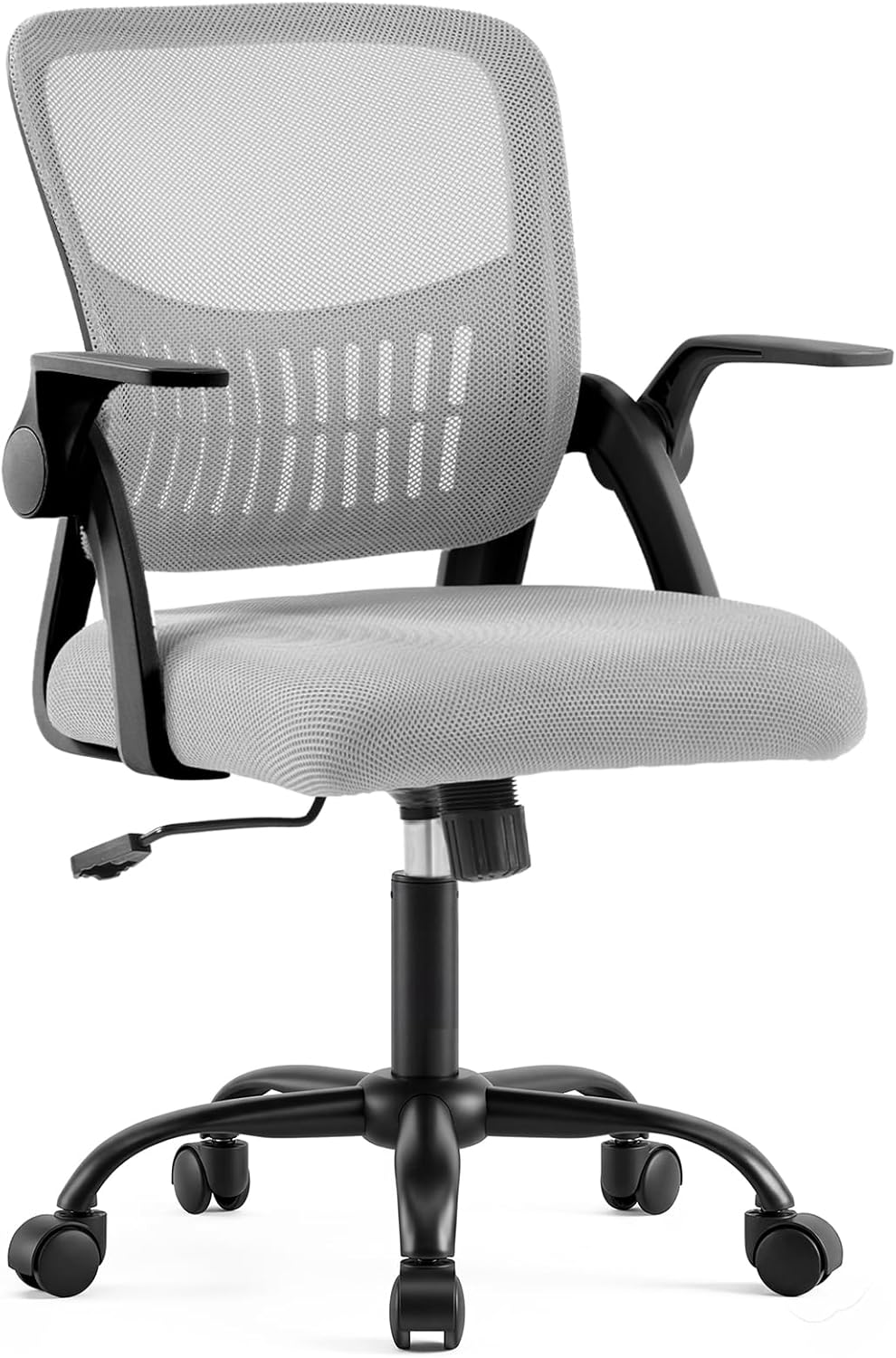 Home Office Desk Chair - Ergonomic Computer Mesh Chair with Lumbar Support & Rocking Mode, Height Adjustable with Flip-up Armrest, for Conference, Meeting Room, 360?? Swivel, Adults, Grey