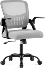 Home Office Desk Chair - Ergonomic Computer Mesh Chair with Lumbar Support & Rocking Mode, Height Adjustable with Flip-up Armrest, for Conference, Meeting Room, 360?? Swivel, Adults, Grey