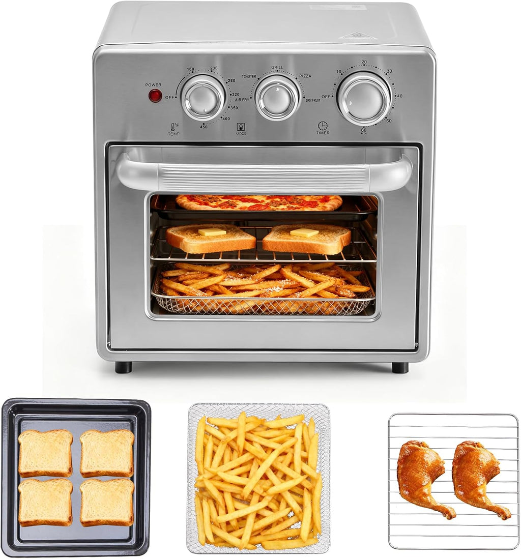 Air Fryer Toaster Oven Combo, 16.9QT Oven Countertop 5 Functions in 1, 4 Accessories Included, Stainless, Up to 450??F
