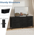 TV Stand 7 Drawer Dresser for Bedroom with Storage TV Stands for Living Room Black, Farmhouse Entertainment Center Media Console Table with Metal Frame Adjustable Feet