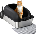 Cat Litter Box with Lid, Large Foldable Cat Box with Litter Scoop, Front Entry Top Exit Kitty Litter Box with Door, Easy Cleaning Drawer Design Odor Control, Pink