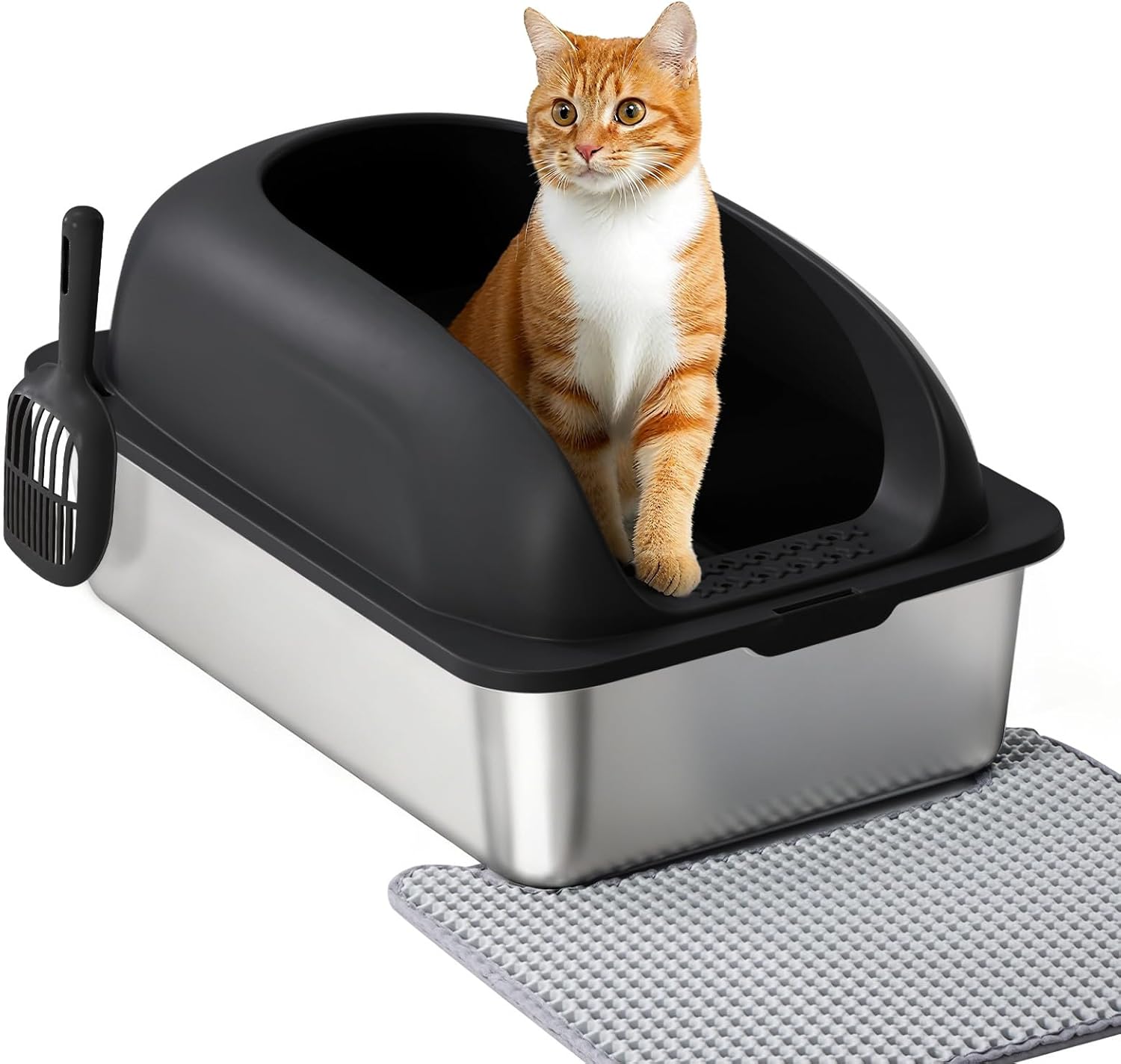 Cat Litter Box with Lid, Large Foldable Cat Box with Litter Scoop, Front Entry Top Exit Kitty Litter Box with Door, Easy Cleaning Drawer Design Odor Control, Pink
