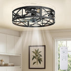 Ceiling Fans with Remote, Farmhouse Ceiling Fan, 22 Inch Low Profile Caged Fandelier, Flush Mount with 6 Wind Speeds, for Bedroom, Kitchen, Living Room, Bulbs Not Included, Gold