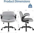 Criss Cross Office Chair with Wheels, Wide Cross Legged Desk Vanity Chair Comfy Fabric Flip-Arms Adjustable Swivel Chairs for Home Computer Bedroom, Grey