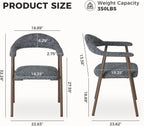 Dining Chairs Set of 2, Linen Fabric Upholstered Kitchen Side Chairs with Curved Backrest & Metal Legs, Modern Farmhouse Accent Chairs for Dining Room Kitchen Living Room Cafe, Gray