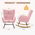 Nursery Rocking Chair Teddy Upholstered, Comfy Glider Rocker with High Backrest Armchair Padded Seat, Accent Side Chair for Living Room Bedroom Offices Small Spaces Indoor, Pink