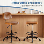 Armless Drafting Chair, Low Back Office Seat with Adjustable Footrest Ring for Standing Desk, Ergonomic PU Leather Office Seating, Swivel Rolling High Stool for Studio, Lab, Counter, Brown