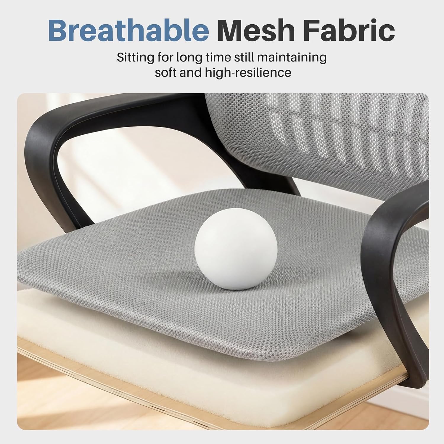 Home Office Chair - Ergonomic Mid Back Mesh Desk Chair with Lumbar Support & Rocking Mode, Height Adjustable, Fixed Armrest, for Conference, Computer, 360?? Swivel, Adults, Grey